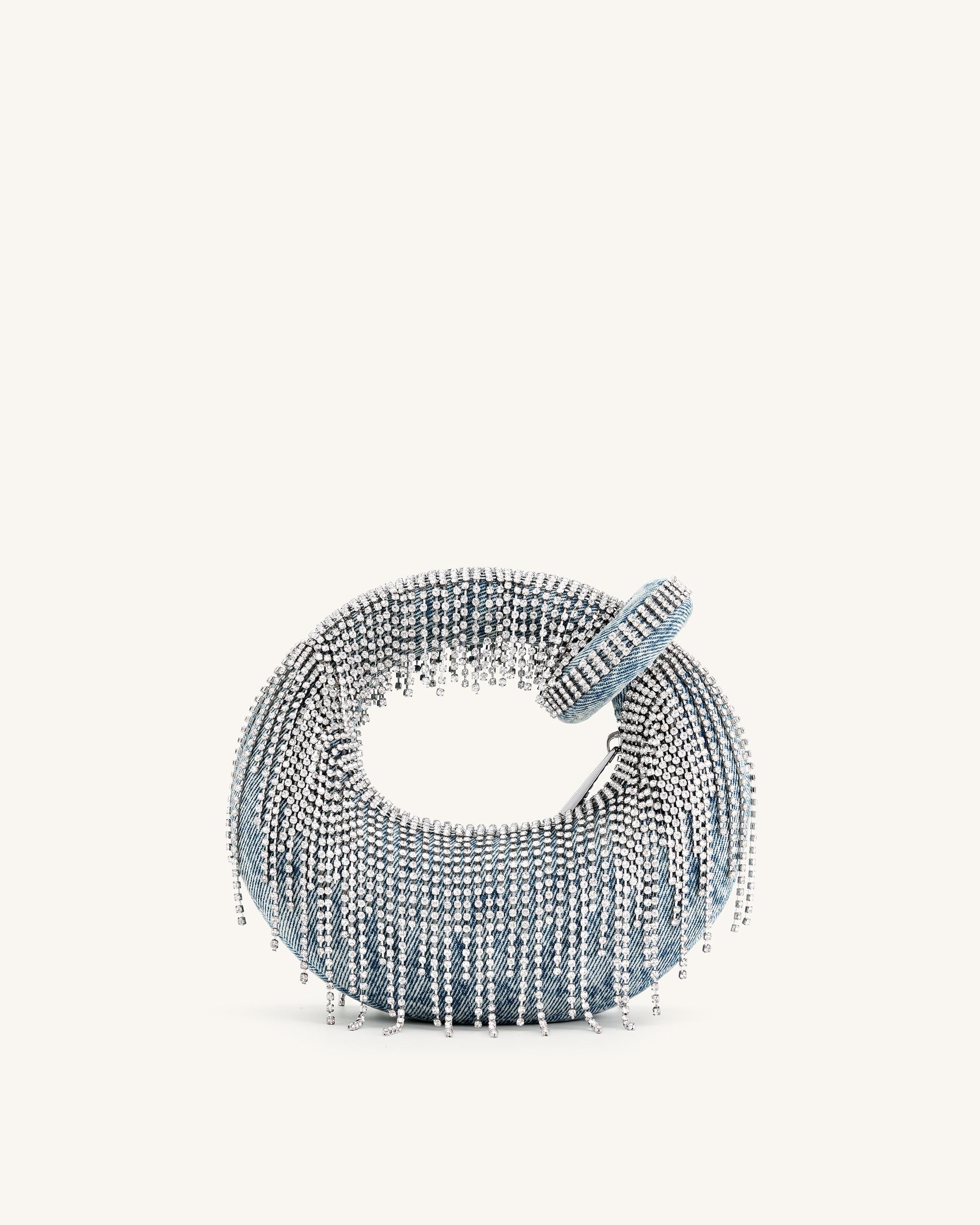 Borsa mini con manico superiore in denim e cristallo artificiale Abacus - Blu - Image 3
