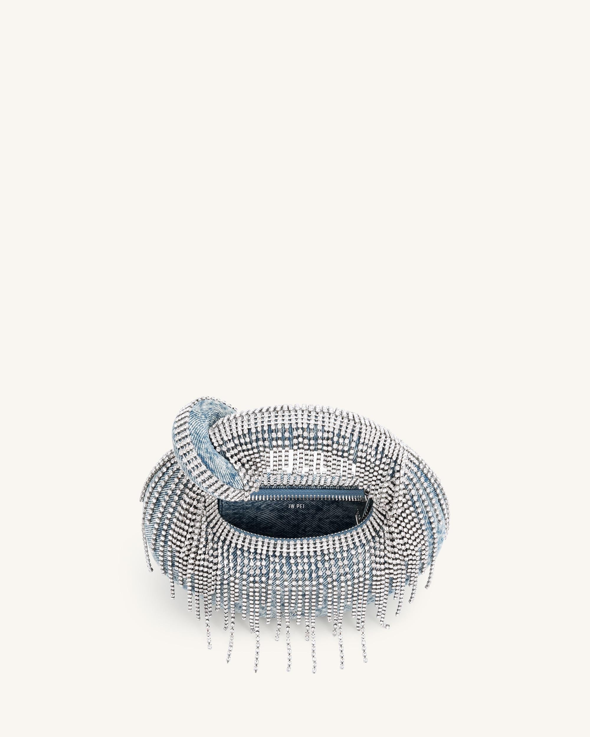 Borsa mini con manico superiore in denim e cristallo artificiale Abacus - Blu - Image 4
