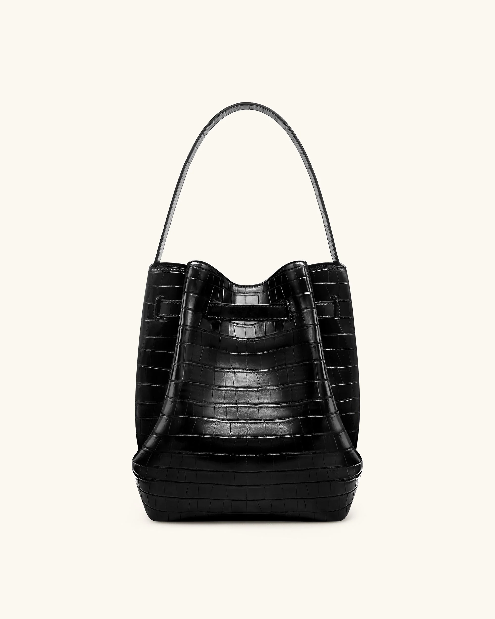 Clara Borsa Secchiello con Dettaglio di Chiusura - Nero Coccodrillo - Image 3