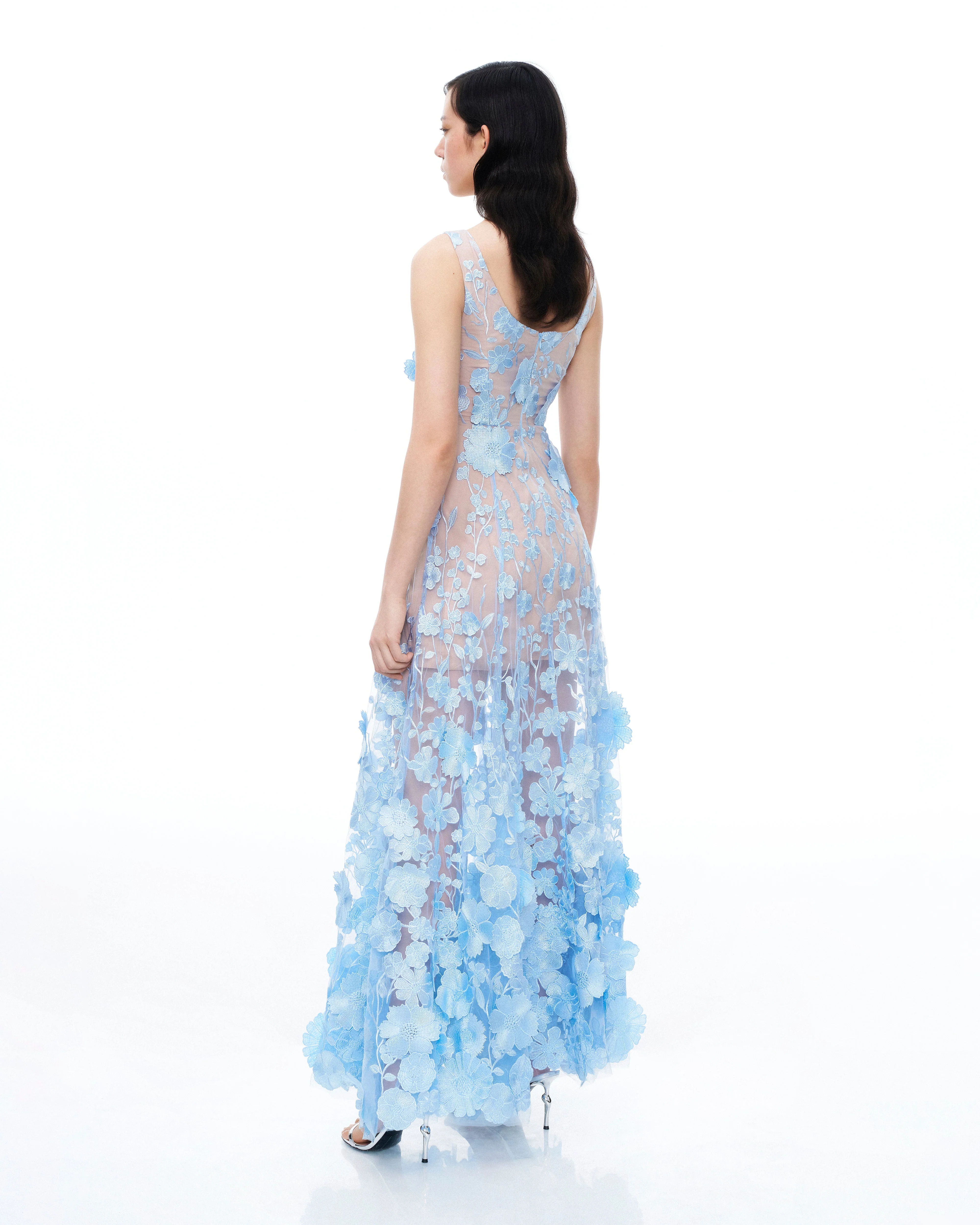 Clementine Abito con Ricami Floreali 3D - Blu - Image 3