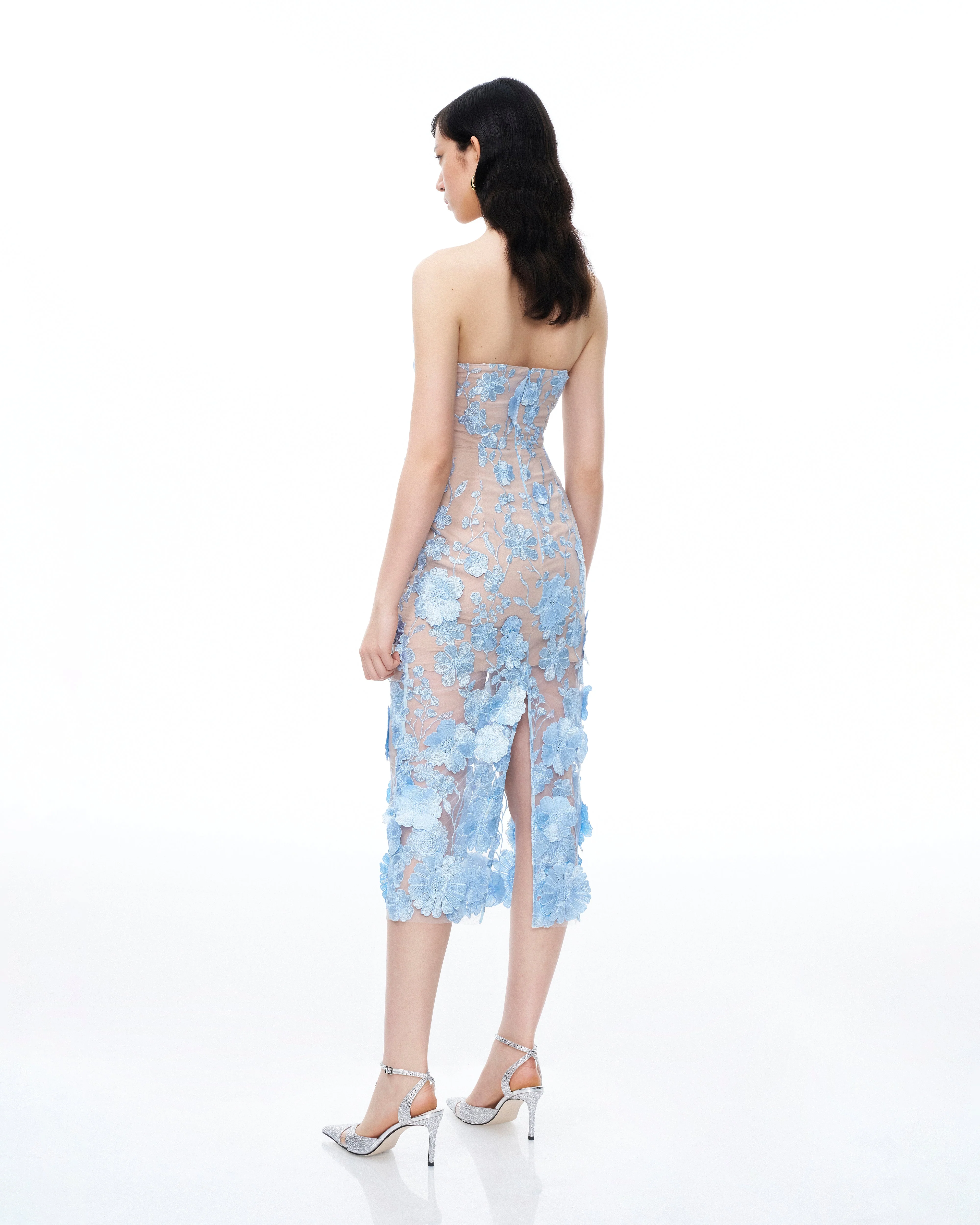 Evander Abito lungo con ricami floreali 3D - Blu - Image 3