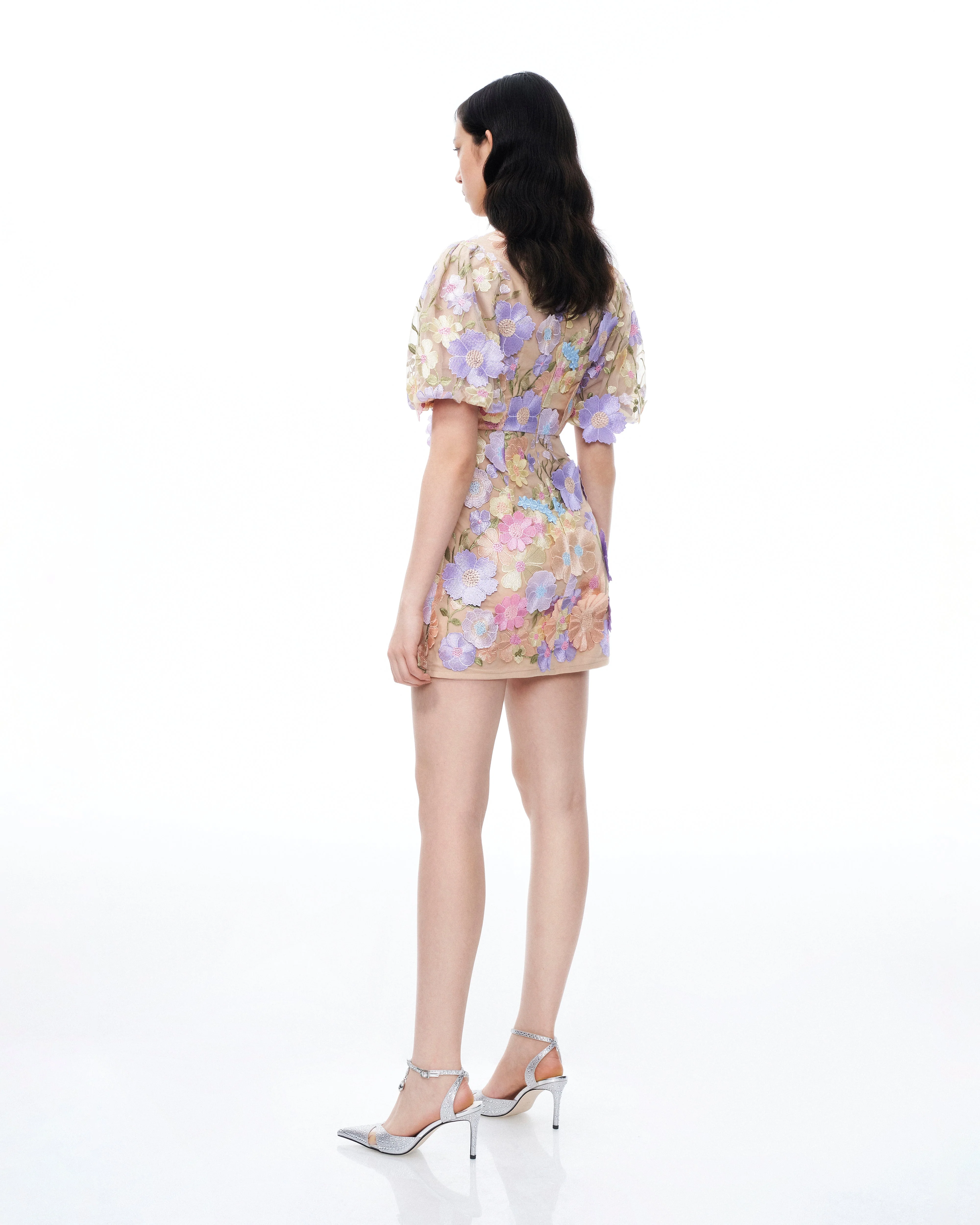 Evangeline Abito con scollo a V e ricami floreali 3D - Multicolore pastello - Image 3