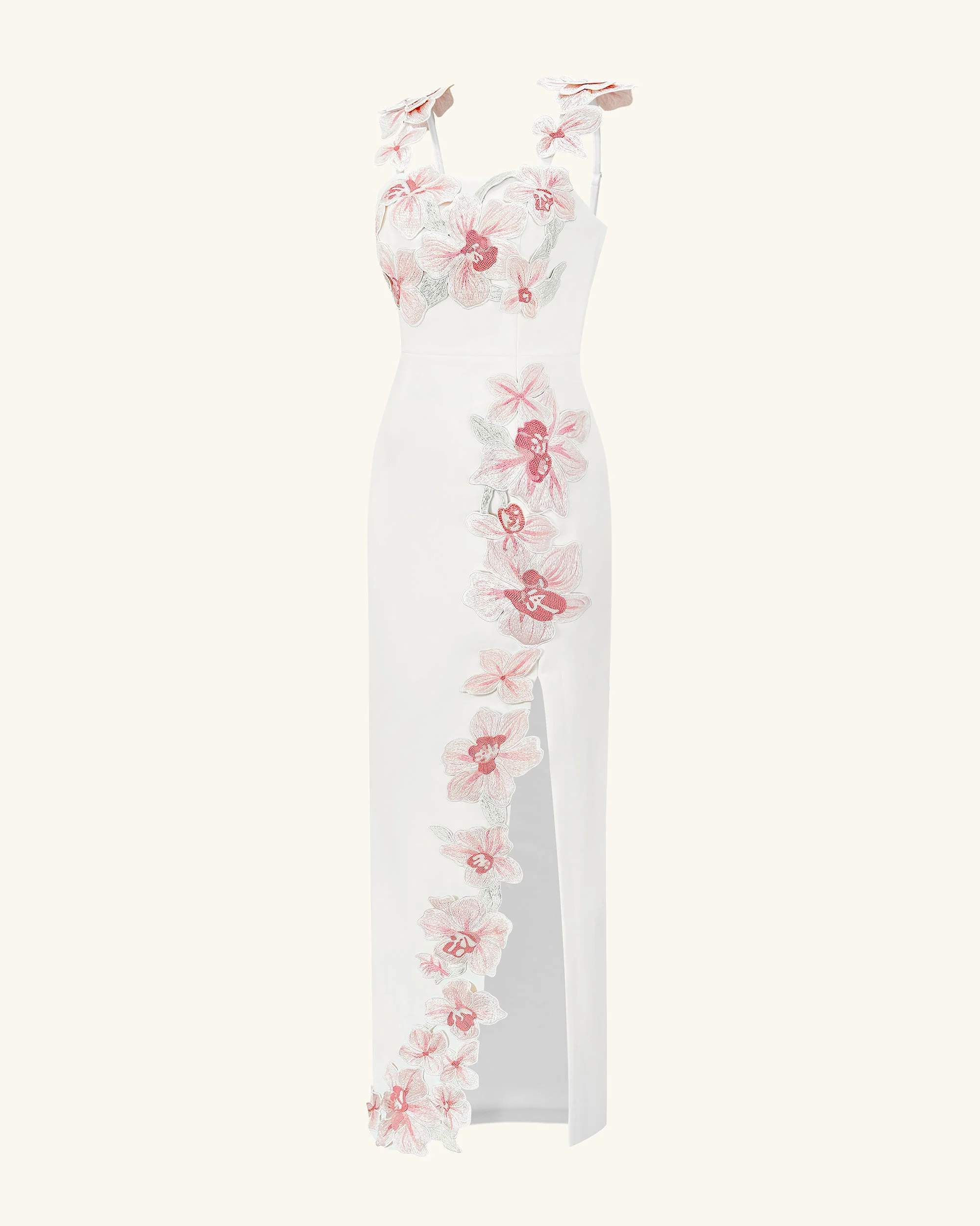 Abito Ricamato con Fiori - Bianco/Rosa - Image 3