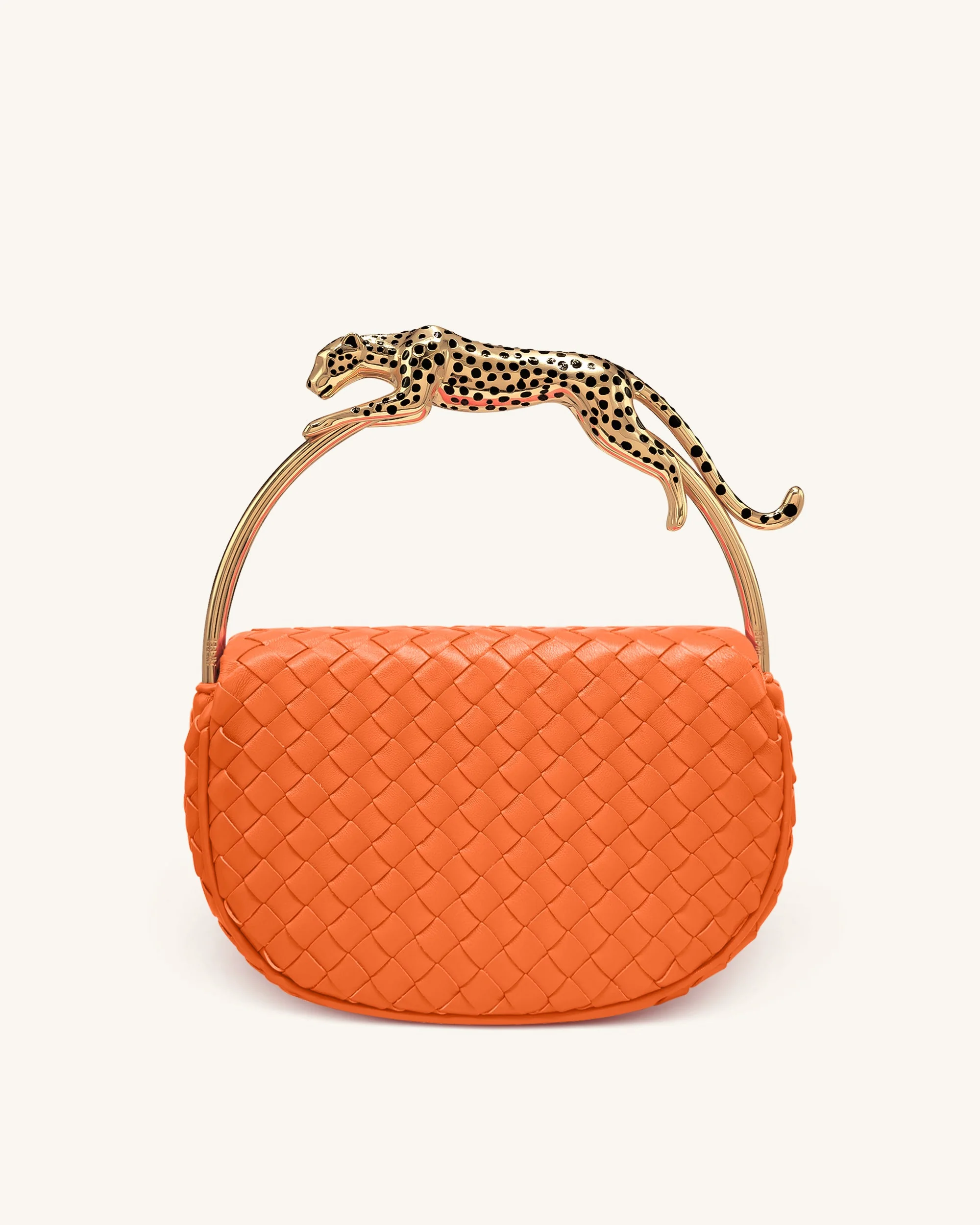 Ione Maniglia a Forma di Leopardo con Manico Intrecciato - Arancione - Image 3