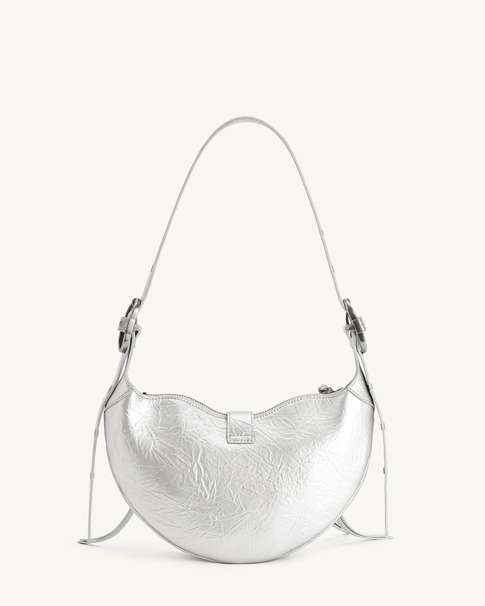Borsa a tracolla con pieghe metalliche Tessa - Argento - Image 4