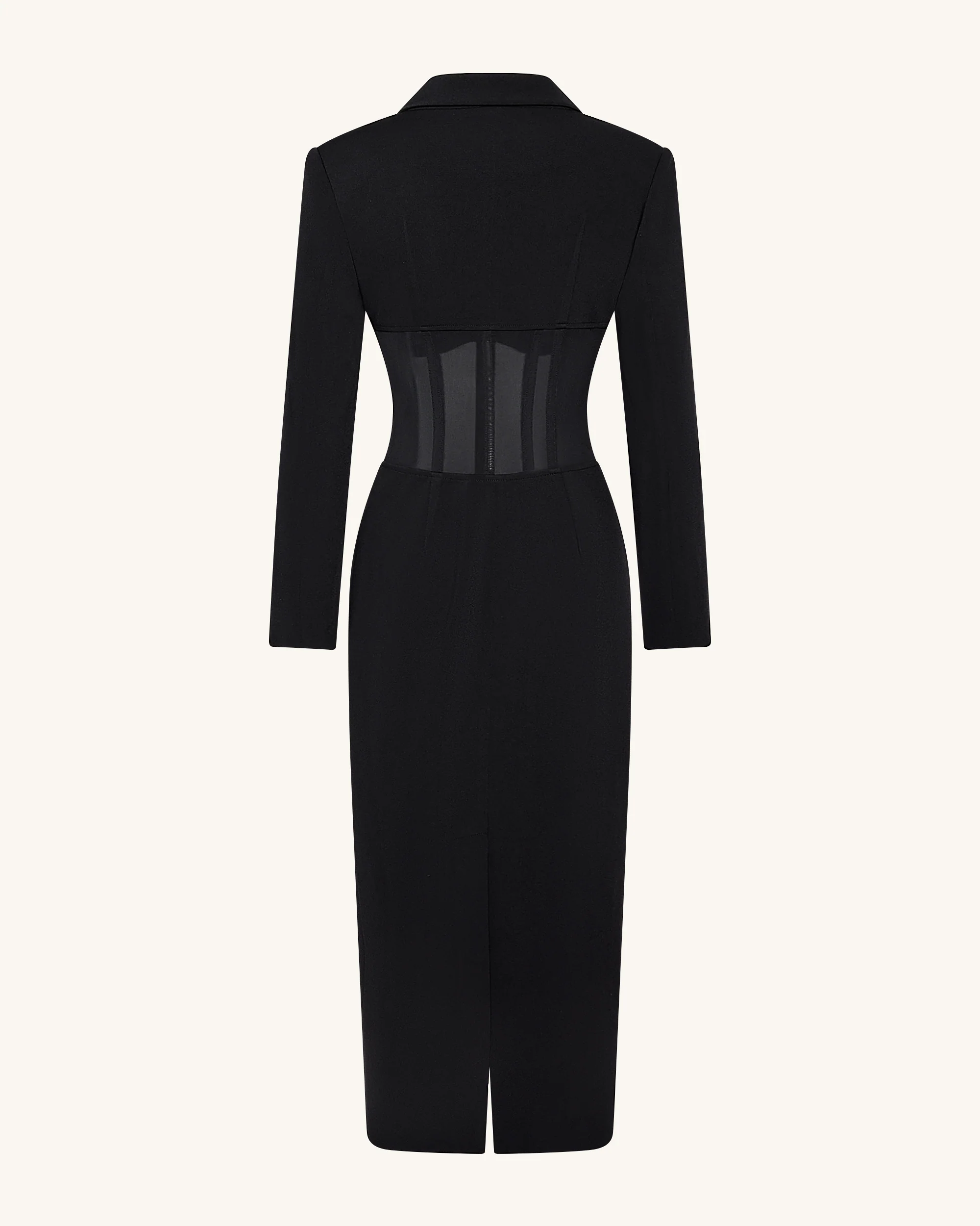 Abito Maxi con Corsetto e Blazer Trasparente - Nero - Image 4