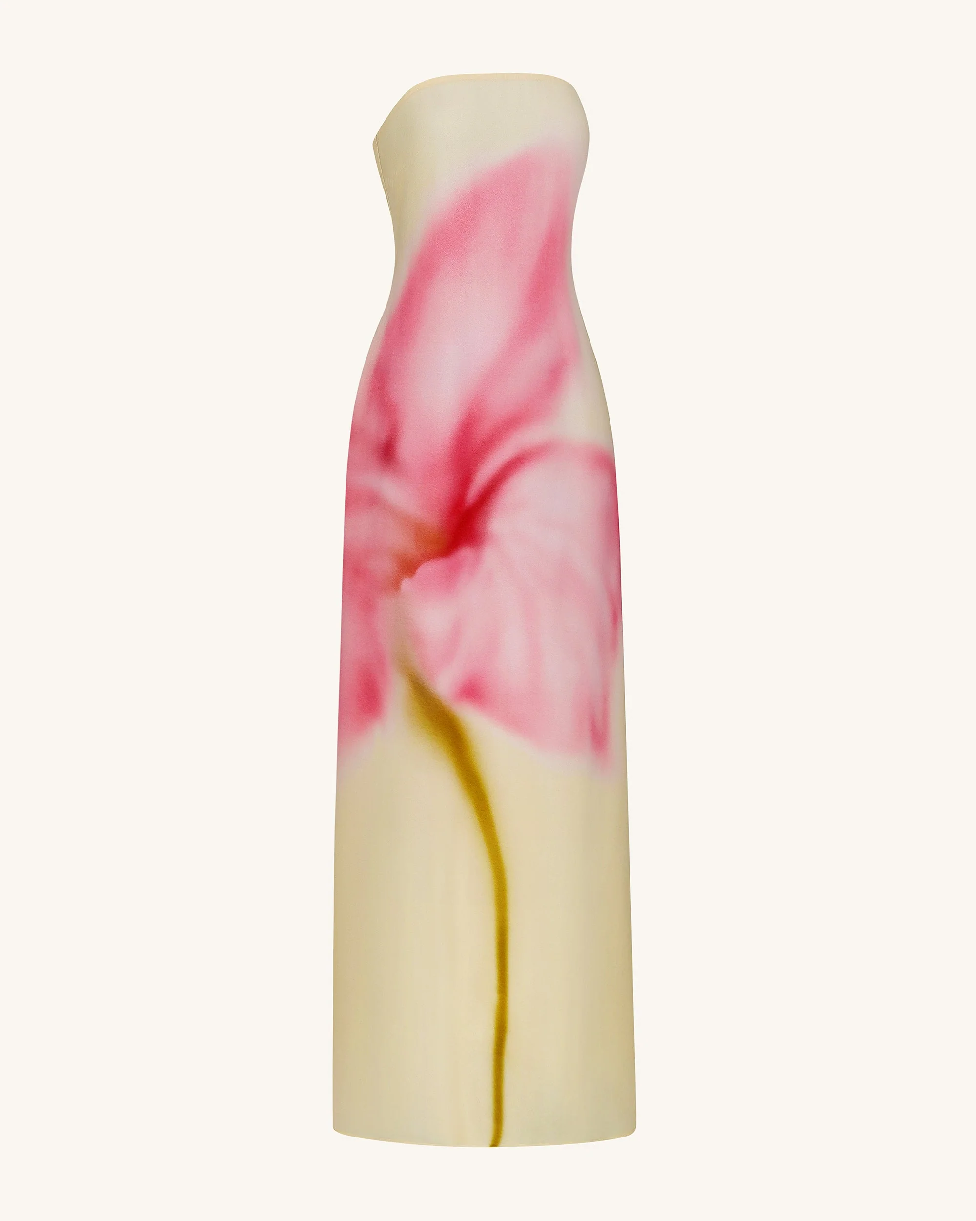 Abito lungo senza spalline con stampa floreale effetto acquerello - Giallo - Image 4