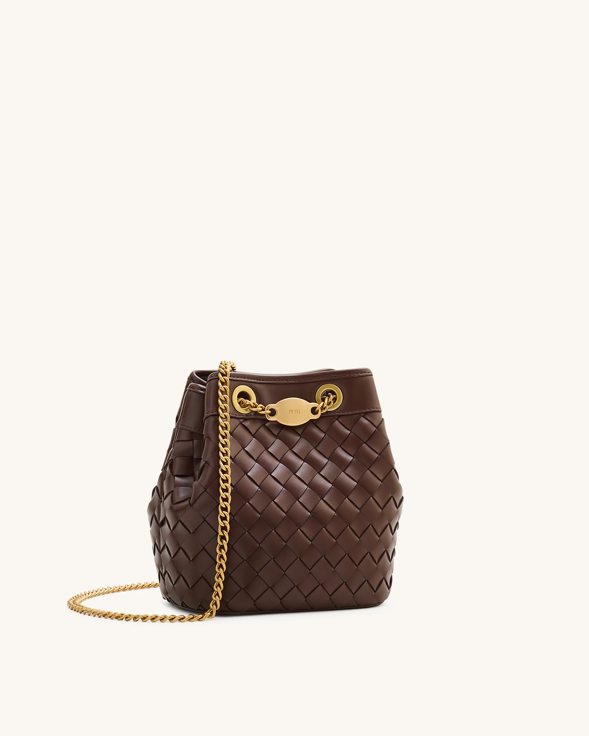 Yara Borsa a Secchiello Intrecciata a Mano - Marrone Scuro - Image 3